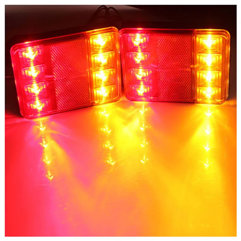PolarLander 2PCS Imperm/éable 8 LED Feux arri/ère Rouge Jaune arri/ère arri/ère DC 12V pour Camion de remorque Bateau de Voiture Styling Avertissement