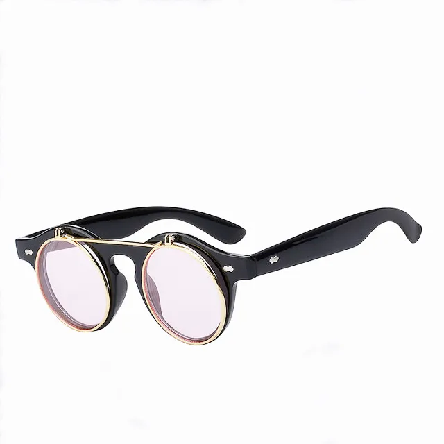 LONSY, винтажные круглые пластиковые солнцезащитные очки, женские, в стиле панк, солнцезащитные очки, женские, модные, двойные линзы, Gafas De Sol Lunette de velo LS0002K - Цвет линз: C6 Pink