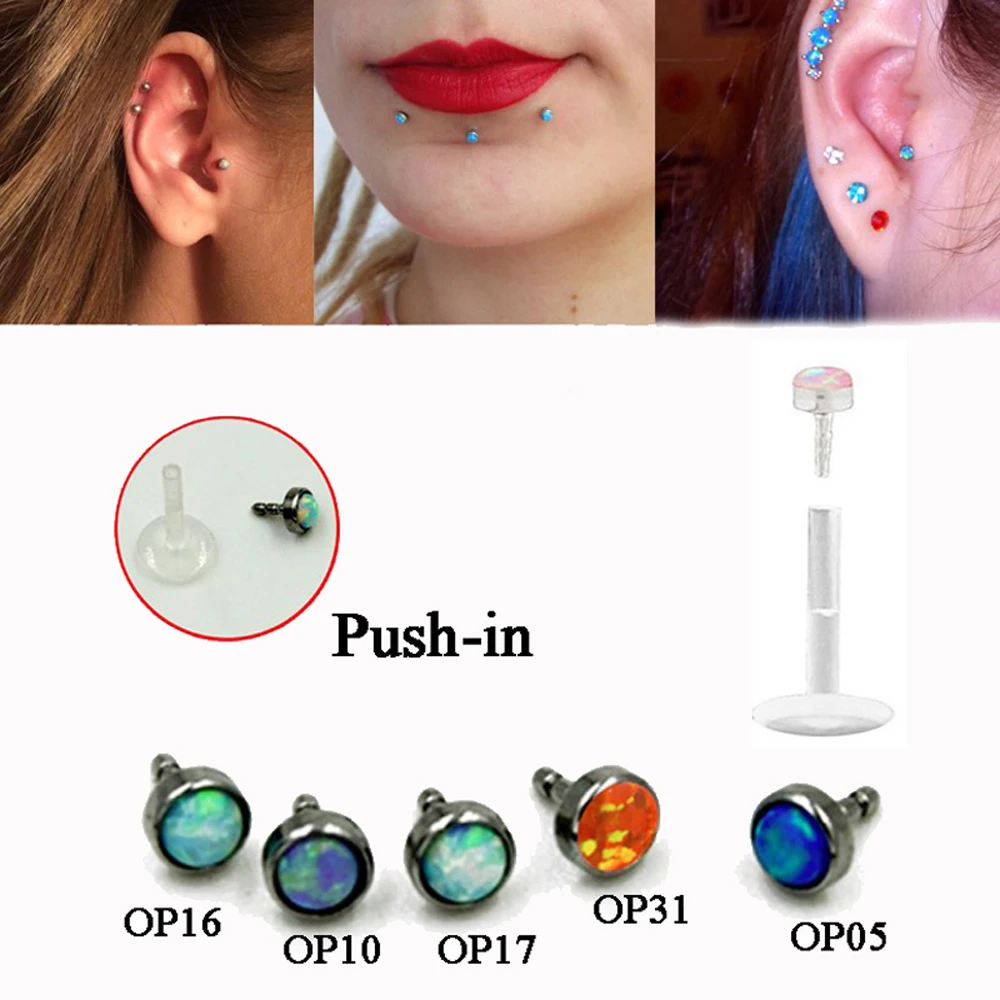 

1pcs PCS 3mm Opal Bio Flex Push In Flexible Labret & Monroe Lip Tragus Cartilage Piercing Ring Stud Stone Nose Stud