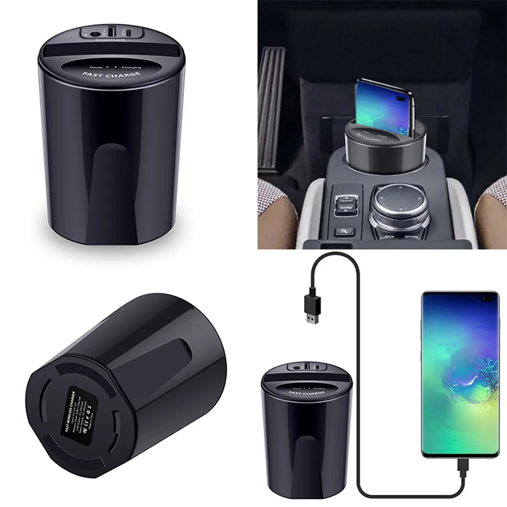 

USPS DC12V/5A 10W Fast Car Wireless ChargerCup with USB Output For SAMSUNG Galaxy S10/S10+/S10e For iPhoneXS MAX/XR/X/8 2019