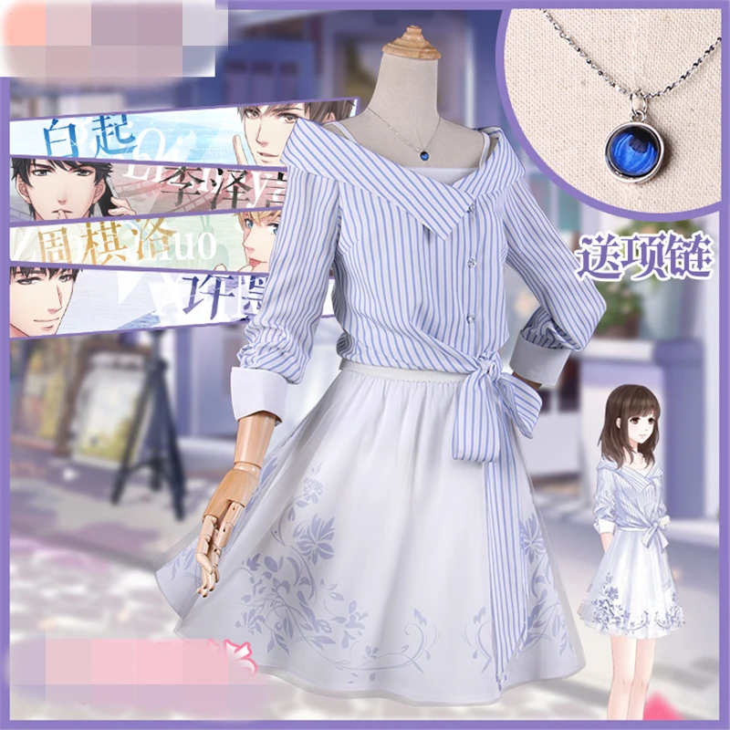 

Hot Game Love and Producer Actress Girl Cosplay Costume Uniform Suits Women Dresses Shirt+Dress+Necklace Daily Dress