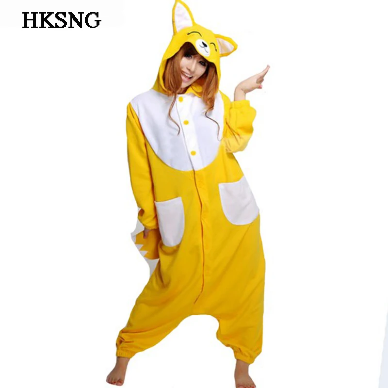 HKSNG новый желтый оранжевый лиса пижамы животных мультфильм зима унисекс
