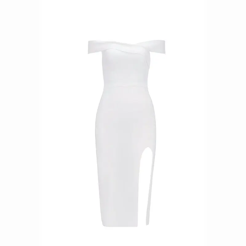 Осеннее Бандажное платье с вырезом лодочкой и открытыми плечами Vestidos модное черное белое сексуальное Клубное вечернее платье - Цвет: White