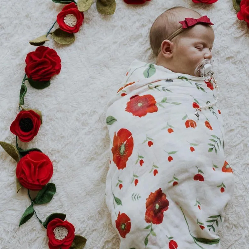 

red flower 70% bamboo+ 30% cotton baby Swaddle baby blanket Wraps Cotton Baby muslin Blankets Newborn 100% bamboo muslin quilt