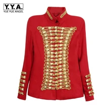 Уникальные Подиумные модные, в стиле рок, панк-куртка Женская Золотая пуговица армейская куртка модная сценическая шоу женская одежда двубортные пальто