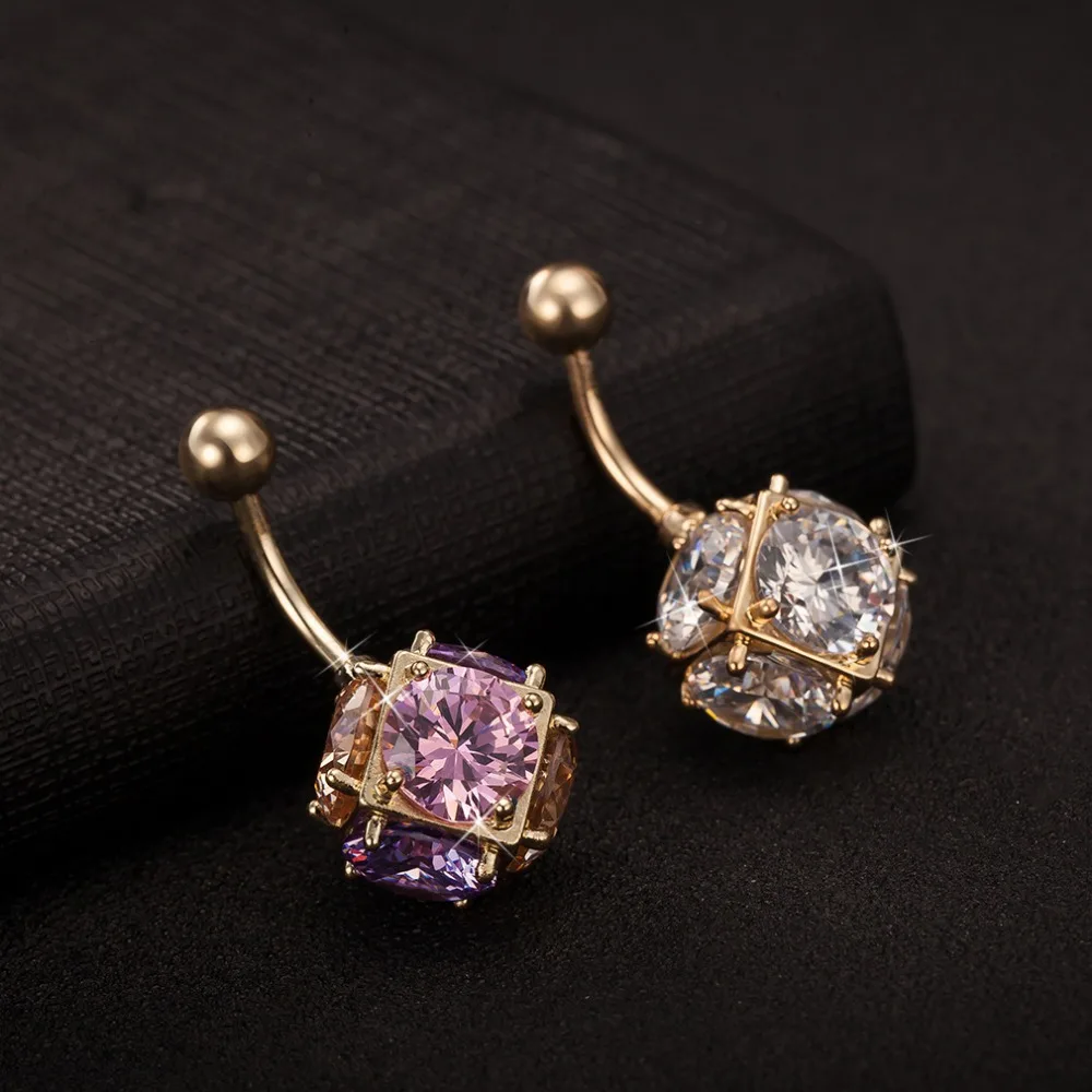 16G Shining Clear CZ Ball Navel Piercing Nombril Belly Button Rings Retro Style Bikini Colorful Clear Cubic Belly Piercing - Image 6