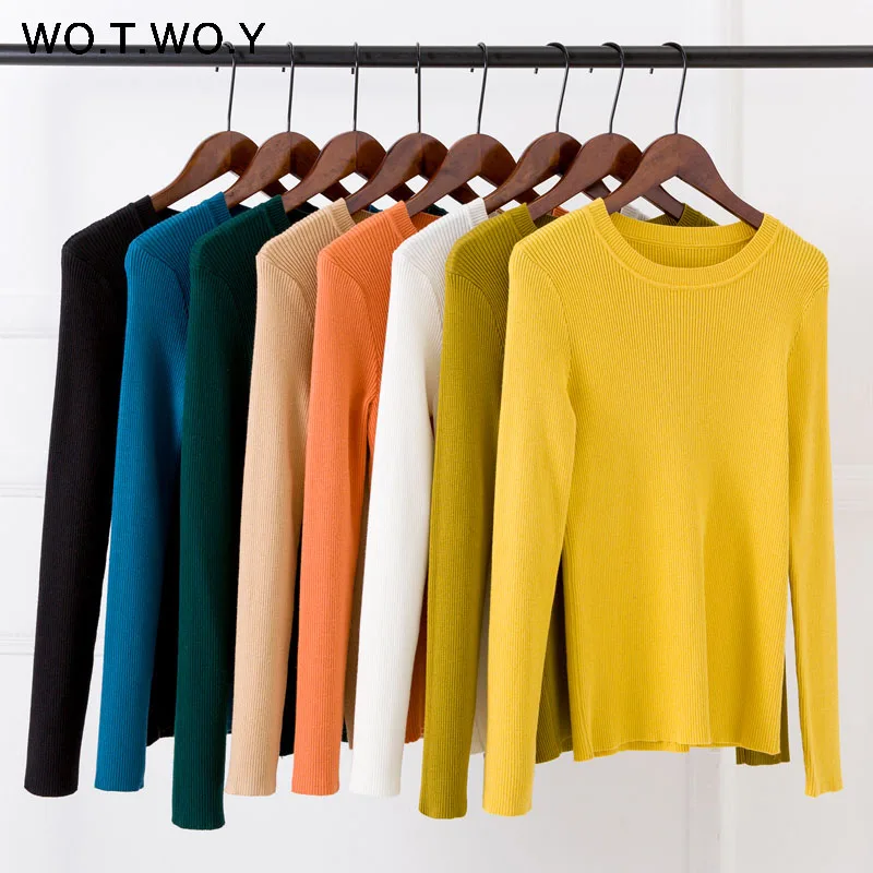 

2019 Autumn Winter Mercerized Cotton Sweaters Women Well Elasticity Soft Pullovers Khaki 8 Colors Female Jumper O-neck Sweater