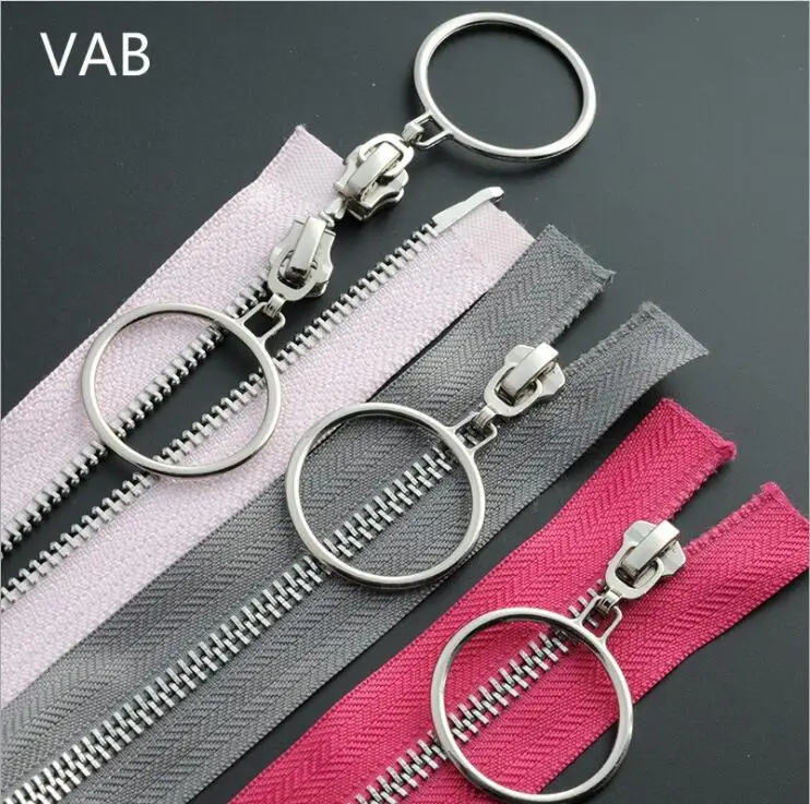 1PCS no.5 metal copper zipper, bright silver iron tooth zipper, double headed circle puller