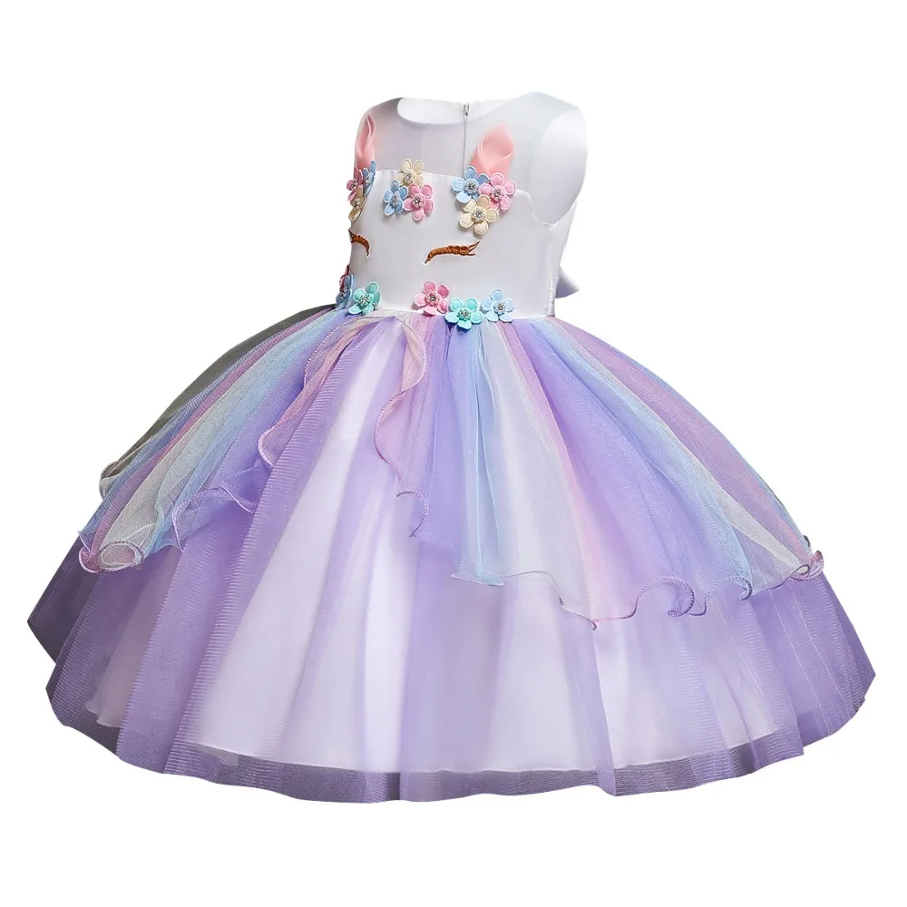 Новинка года; милый детский костюм с единорогом для девочек комплект из 2 предметов; Радужное платье повязка на голову для детей; вечерние платья с единорогом для девочек