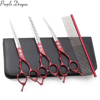 

Suit 7" 4Pcs Japan 440C Straight Scissors Thinning Shears Curved Shears Dog Grooming Kit Professional Pet Scissors Add Bag Z3009