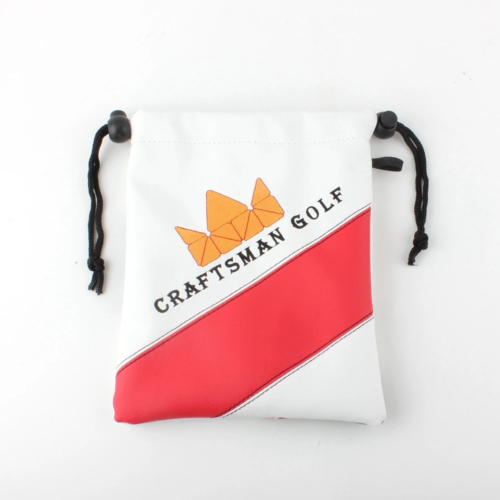 Free Shipping Craftsman Golf Black & Red double sided Golf Leather Drawstring Valuables Pouch