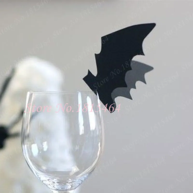 

50pcs Halloween Bat Wine Glass Place Name Cards Markers Party Table Invitation Cards Halloween Event Decoration Supplies