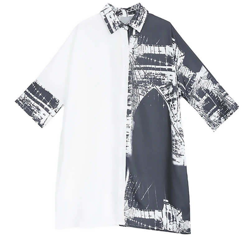 [EAM] Новинка, весенне-летнее черное свободное платье-рубашка с отворотами и половинным рукавом большого размера, Женская мода JR872 - Цвет: white