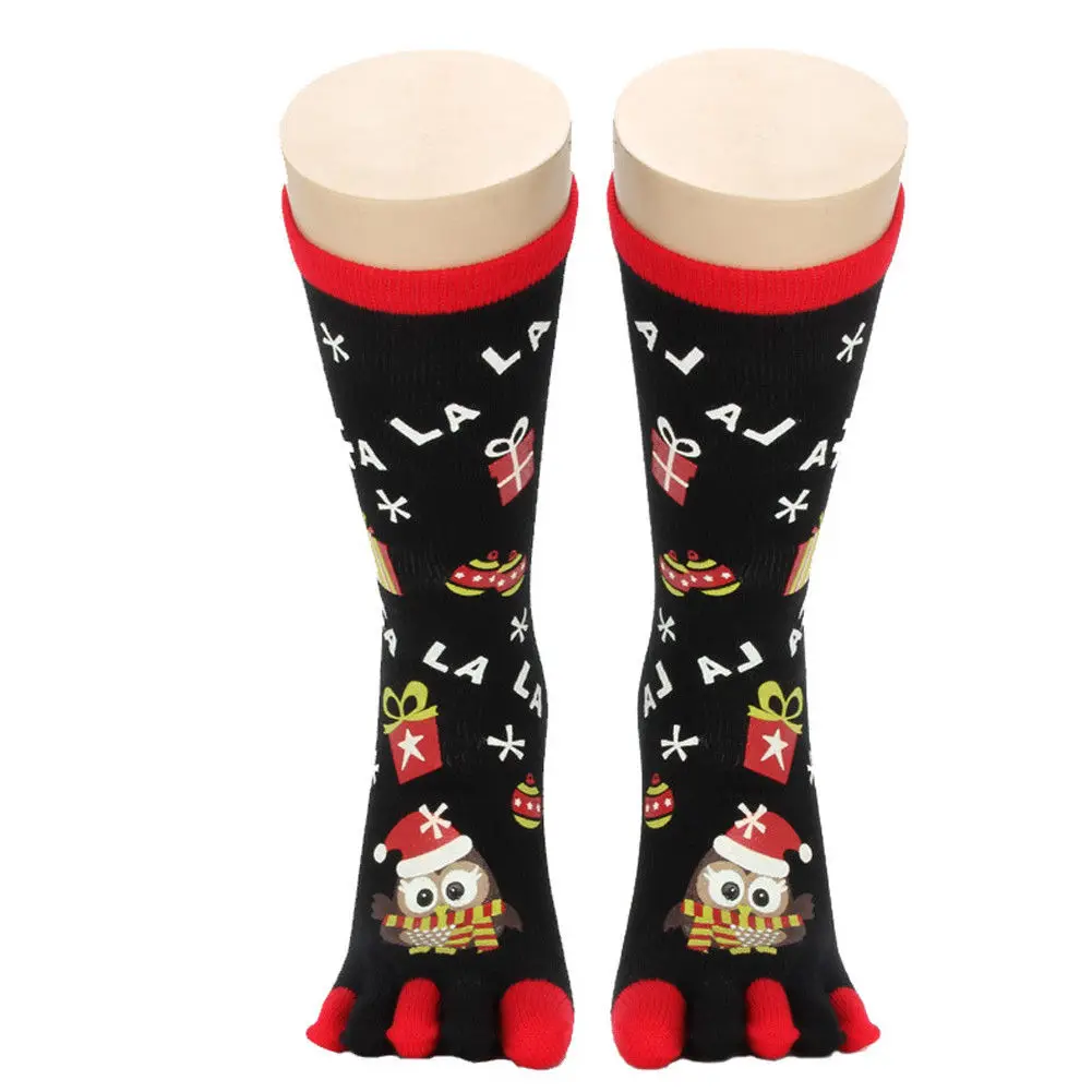 Дропшиппинг Новые Модные женские забавные мультяшные напечатанные носки хлопчатобумажные пять пальцев носки повседневные Мягкие носки женские рождественские носки - Цвет: Black 2