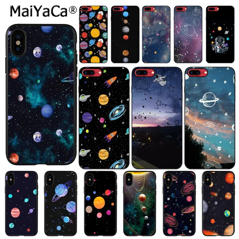 

MaiYaCa Art cartoon space planet TPU black Phone Case Cover Shell for iPhone X XS MAX 6 6s 7 7plus 8 8Plus 5 5S SE XR