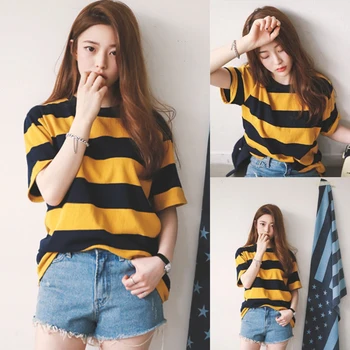 

2019 Newest Hot Womens Summer Bee Striped O Neck Baggy T-Shirts Ladies Casual Loose Tops T-shirt M-2XL