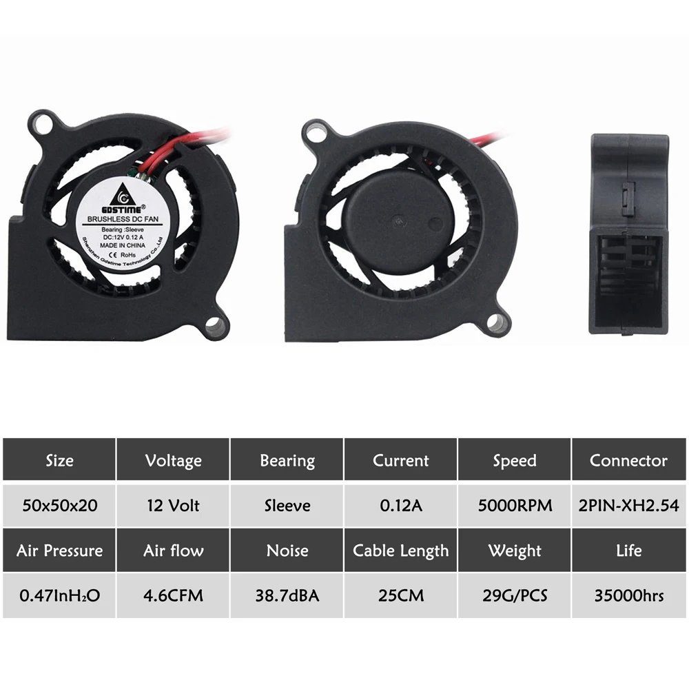 5 шт. Gdstime 5020 12 В 0.12A 50 мм 50x50x20 мм компьютер небольшой DC вентилятор охлаждения