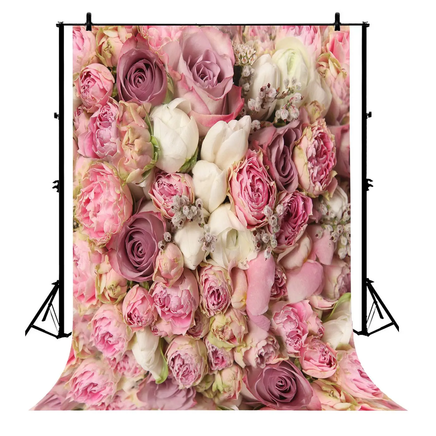 

5x7ft Wedding Bouquet Pink Floral Flower Wall Rose Bush Polyester Photo Background Portrait Backdrop