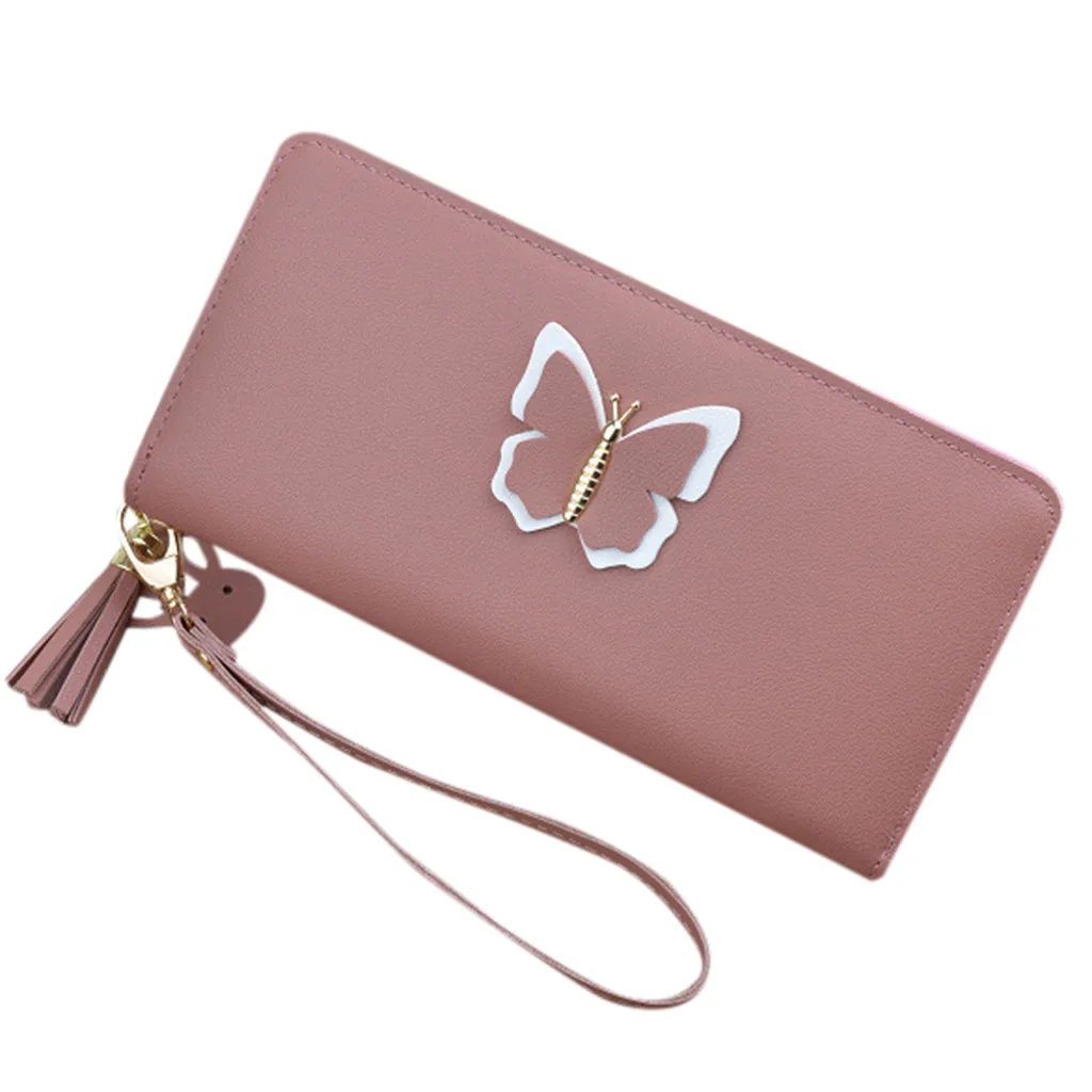 Женский Длинный кошелек на молнии с бабочкой, Большая вместительная сумка для мобильного телефона, кошелек для монет, Женский кошелек, Длинный кошелек, carteira de couro# BYY30 - Цвет: Hot Pink
