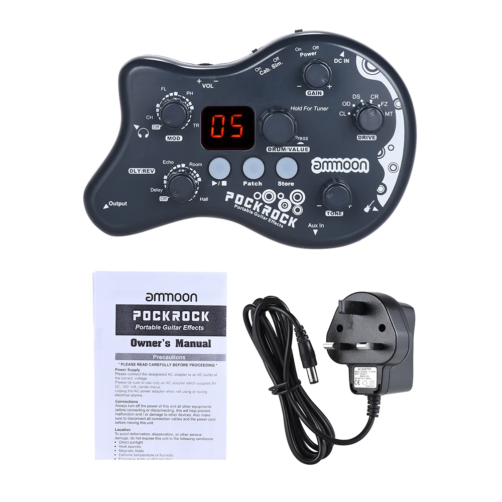 

PockRock Portable Guitar Multi-effects Processor Effect Pedal 15 Effect Types 40 Drum Rhythms Tuning Function