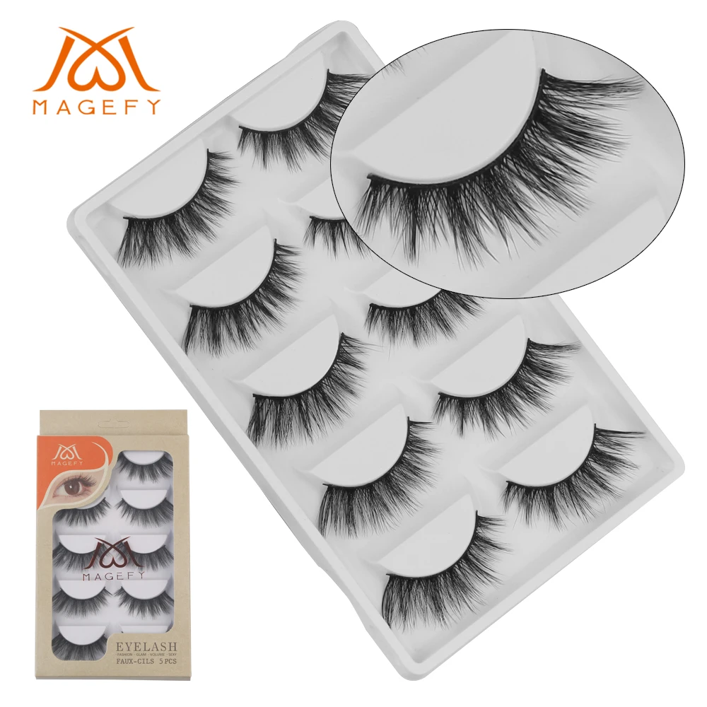 

MAGEFY 5 Pairs Winged 3D False Eyelashes extension Handmade Fake Lash Russian Volume Eyelash Extensions Makeup Mink Hair Lashes