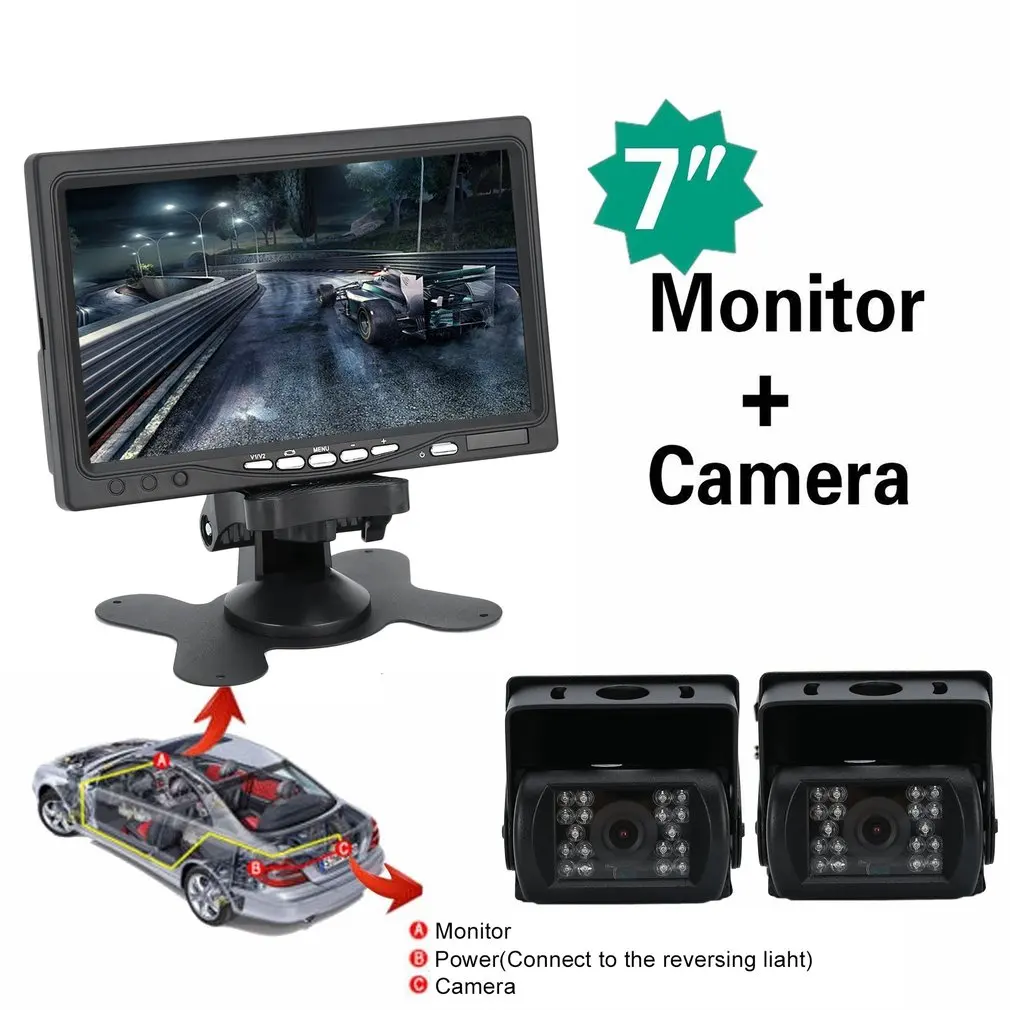 

2.4G Wireless Infrared Night Vision Rearview Backup Reverse Camera With 7 Inch 640*480 Car Monitor Rear View Set