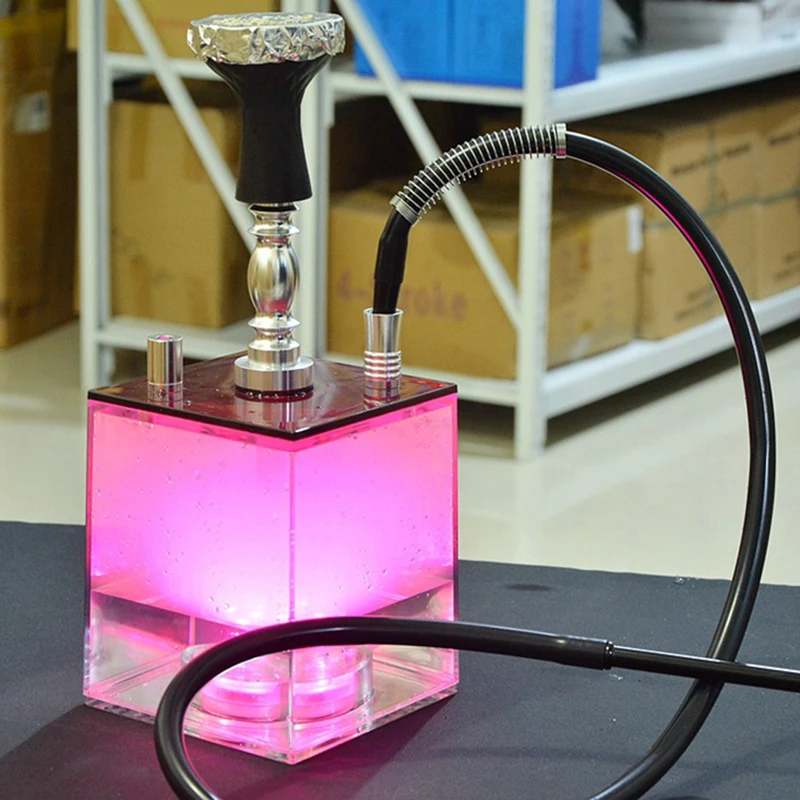 TransparentCubeAcrylicHookahsetwithLEDLightSheeshaNarguile