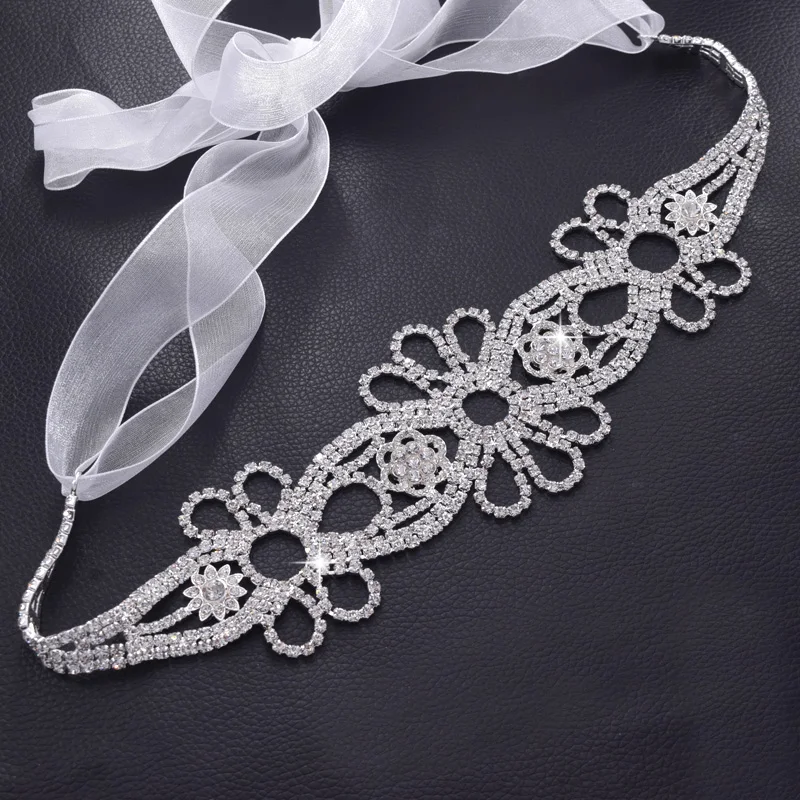 prom dress lace belts with rhinestone crystal silver (4)