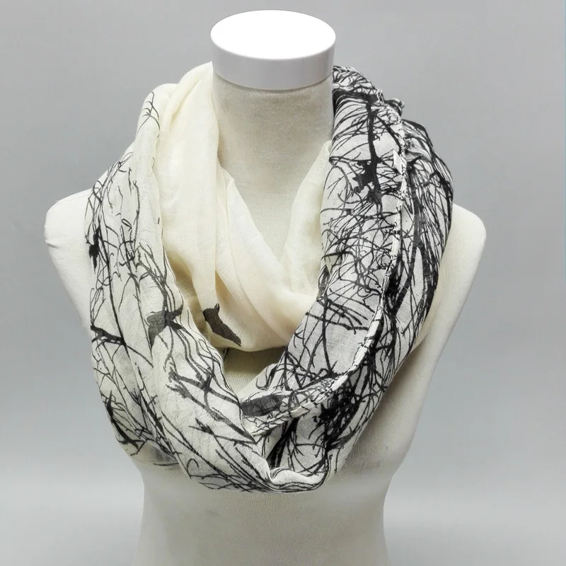 

Visual Axles 2017 New Fashion Autumn Animal Pattern Infinity Scarf Abstract Birds On Tree Ring Loop Scarves For Women/Ladies