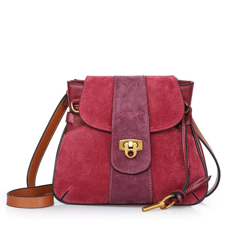 

2018 New Genuine Leather Female Shoulder Crossbody Bags For Women Suede Cowhide Saddle Bag Europe Fashion High Quality