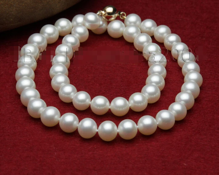 E654U O85> лучшее качество AAA + 9-10 мм белый пресноводный жемчуг ожерелье 17" |