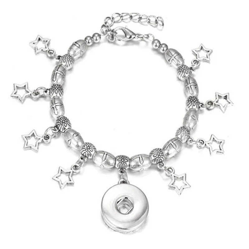

Newest 1pcs/lot Alloy cross bead star bracelet 18mm Snap Buttons for bangles bracelet DIY fashion jewelry