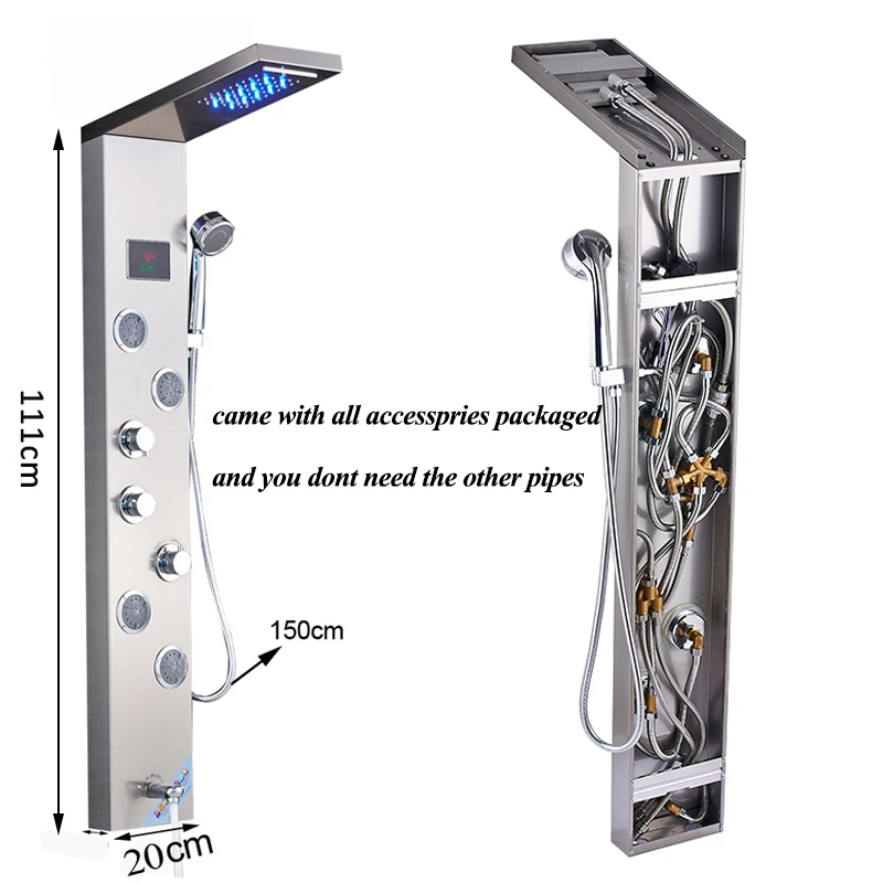 Quyanre-Black-Hydroelectricity-Digital-Display-Shower-Panel-Column-LED-Rain-Waterfall-Shower-2-way-Spa-Jets