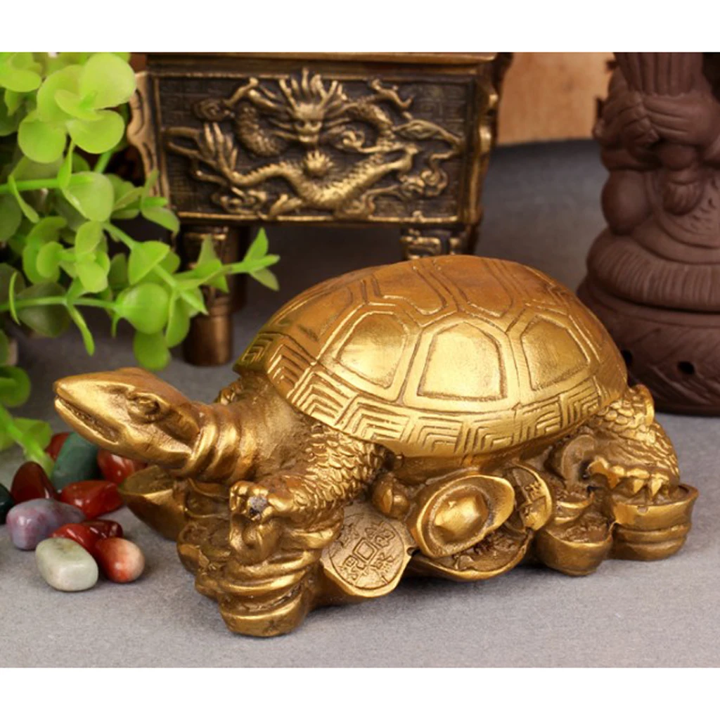 Dragon Turtle Feng Shui Copper Wealth Lucky Wealthy Attaching Money Mascot Home Decor Figure Miniatures Craft	