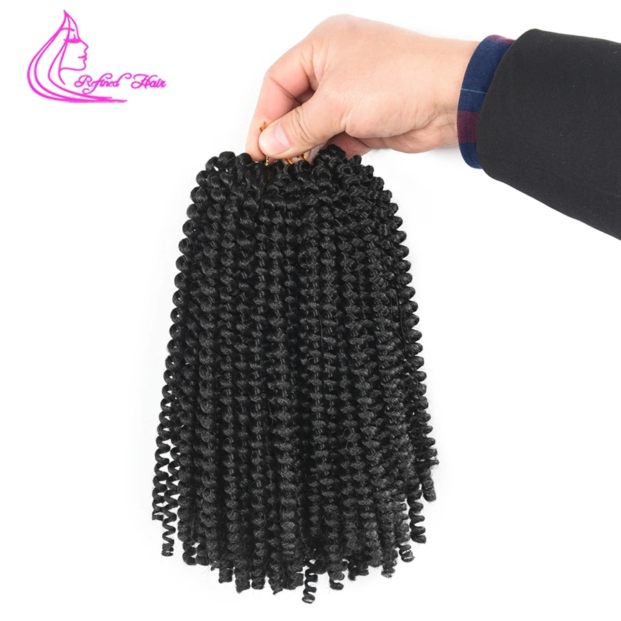 

Refined Hair Short Curly Spring Twist Hair Extensions Black Brown Ombre Crochet Braids Synthetic Braiding Hair