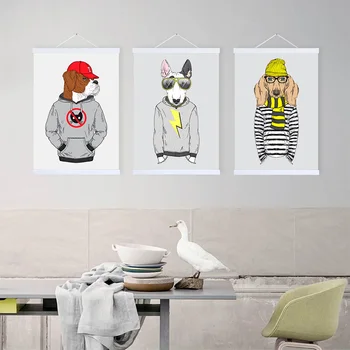 

Fashion Hipster Animal Dog Posters Prints Modern Hippie Vintage Home Decor Scroll Wall Art Picture Wooden Framed Canvas Painting