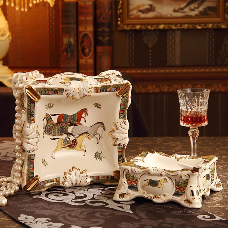 

Luxurious ashtray ceramic Court Horse tobacco ashtrays Vintage smocking supplier Office desktop decorations
