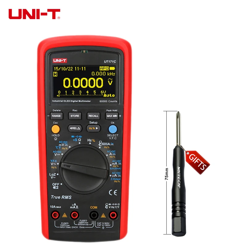 

UT171C Industrial True RMS Digital Multimeters Admittance nS Temperature AC LoZ Measure Square Wave Li-Battery USB NCV UNI-T