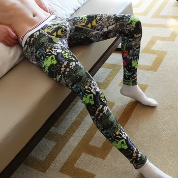 

Winter Keep Warm Men Long Johns Cotton Plus Thick Velvet Flower Printed Thermal Underwear Men Home Pants Sleepwear Underpants