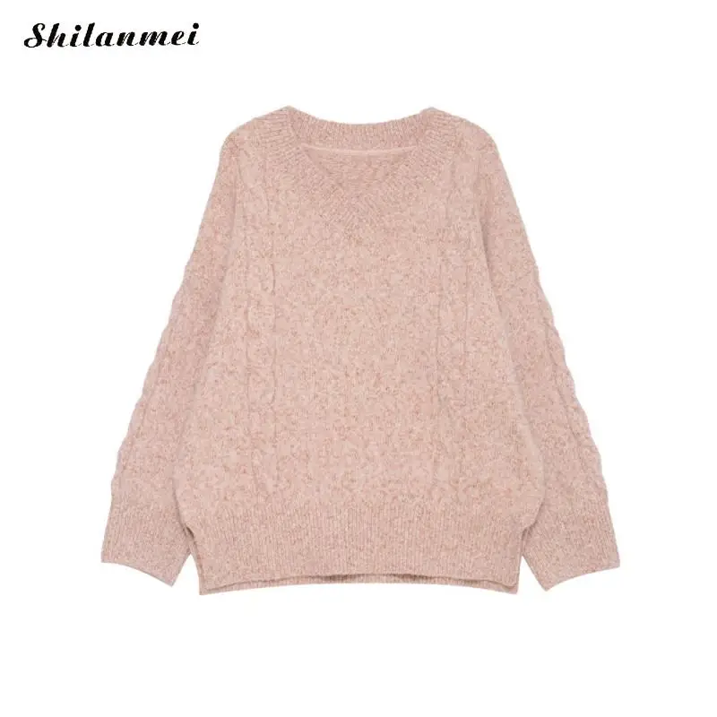 

V Neck Loose Causal Sweaters Autumn Women Sweater 2019 Long Sleeve Winter Knitted Pullover Jumper Oversize Fashion Pull Femme