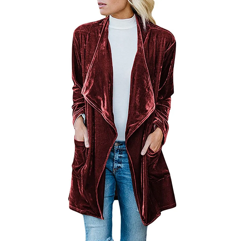 

Feitong 2018 Womens Drape Velvet Jacket Open Front Cardigan Coat with Pockets