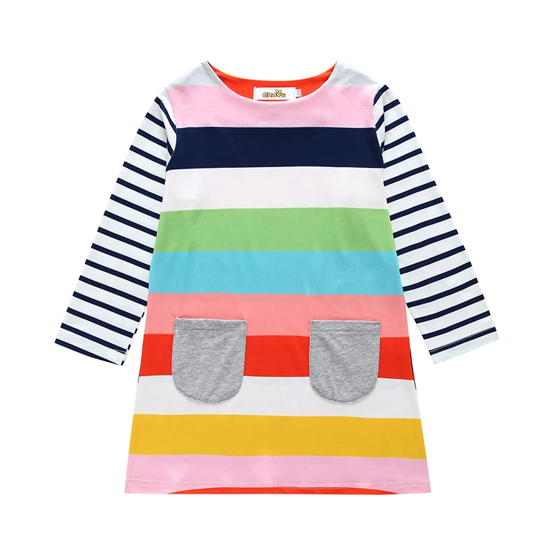 Коллекция года, одежда для маленьких девочек новое весенне-осеннее платье в полоску для маленьких девочек детская одежда Хлопковое платье с круглым вырезом - Цвет: Многоцветный