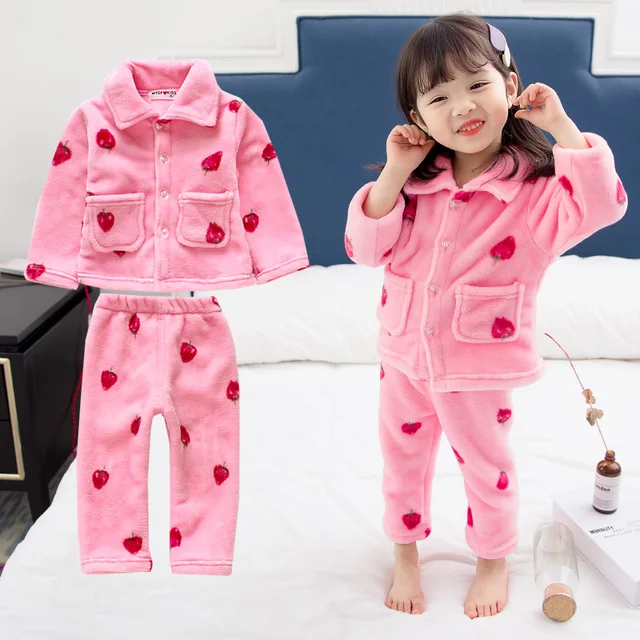 Winter Girls Pajamas Set Cartoon Baby Flannel Children Two Piece