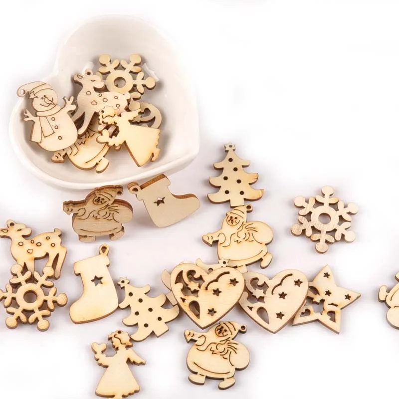 

50pcs Mix Christmas Tree Pattern DIY Wood Crafts Scrapbooking Accessories For Wooden Pendant Home Drop Decoration Ornament M1886