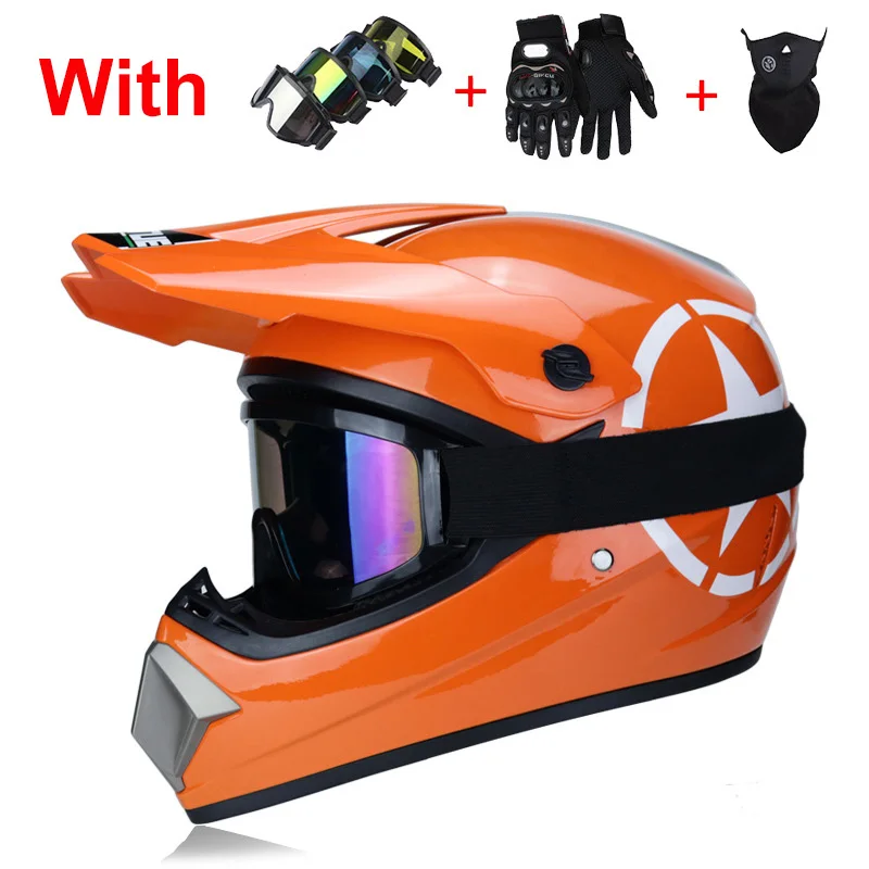 Motorcycle Helmet ATV Road Cycling Motocycle Helmet Adult S/M/L/XL With Mask+Goggles+Glove