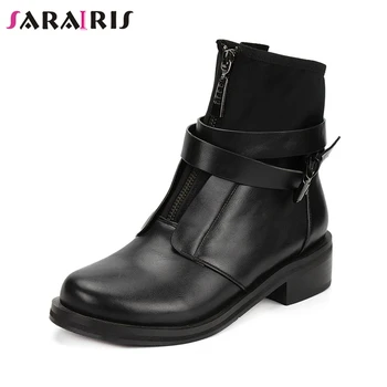 

SARAIRIS Brand New Large Size 35-42 Chunky Heels Zipper Booties Lady Casual Black Ankle Boots Women 2019 Elegant OL Shoes Woman