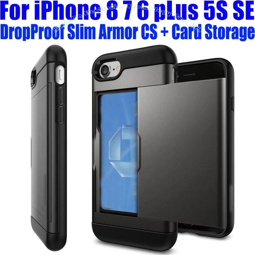 

For IPhone X 8 7 6 Plus 5S SE Case Round Edge Drop Proof Slim Armor CS Card Storage TPU + PC Case for iPhone 8 IP702