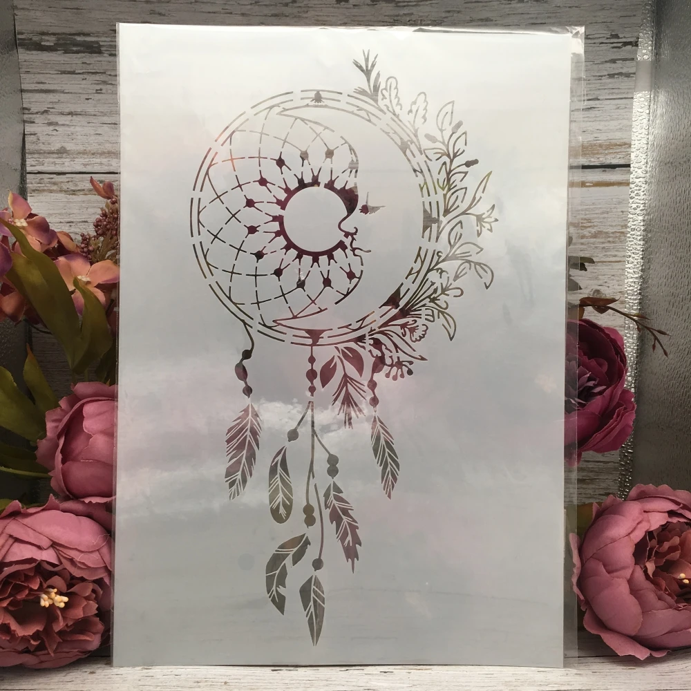 

A4 29cm Wheel Feather Tassel Leaves DIY Layering Stencils Painting Scrapbook Coloring Embossing Album Decorative Card Template