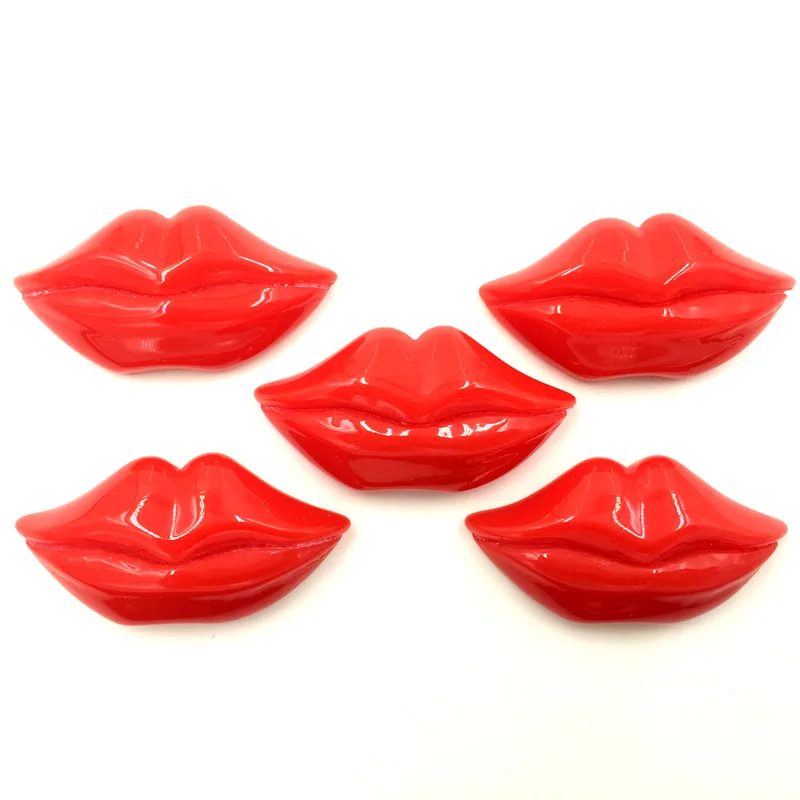 

20Pcs Candy Color Red Resin Lips Shape Dome Seals Cameos Jewelry Crafts Making 41x21mm
