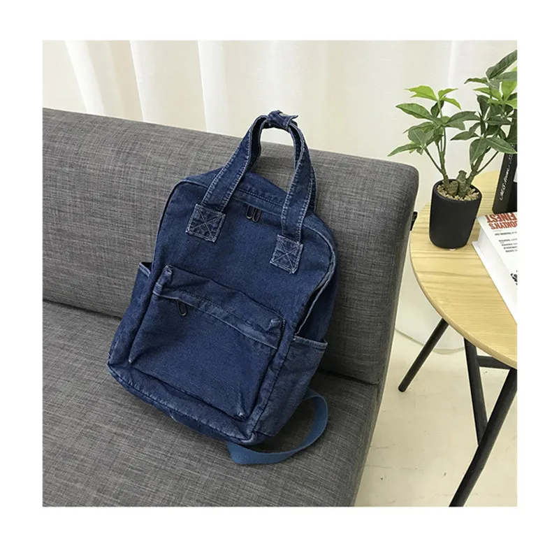 Японский колледж Ветер женский джинсовый рюкзак Мини Повседневная дорожная сумка пара сумка на плечо школьные рюкзаки для девочек глубокий/голубой